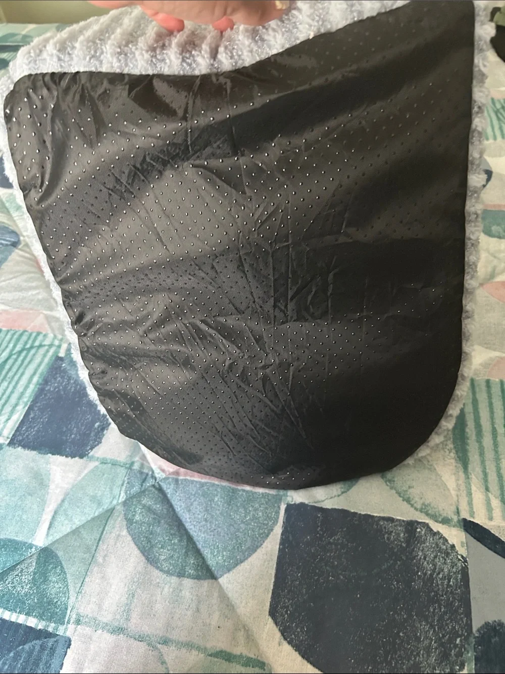 Cozy Gray Sherpa Pet Cave Bed with Cream Trim